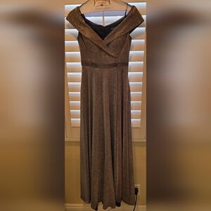 Xscape Off The Shoulder Long Glitter Dress